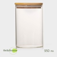 Банка стеклянная для сыпучих продуктов с бамбуковой крышкой BellaTenero «Эко», 950 мл, 10?15,5 см: Цвет: Ёмкость для сыпучих продуктов BellaTenero изготовлена из экологичных материалов: стекла и бамбука. Имеет плотно закрывающуюся крышку с силиконовой прослойкой, которая защищает продукты от влаги и посторонних запахов. В банке удобно хранить крупы, специи, макаронные изделия, сахар, муку и бобовые. Изделие имеет лаконичный дизайн, оно будет хорошо смотреться в интерьере современной кухни.
: BellaTenero
: Китай
