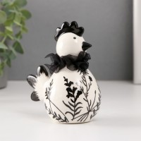 Сувенир керамика "Цыплёнок. Разнотравье" бело-чёрный" 10х6,6х11,6 см: 