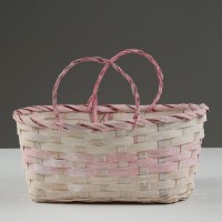Корзина плетеная, D25 х 18 х 11/19 см, розовая, бамбук: 