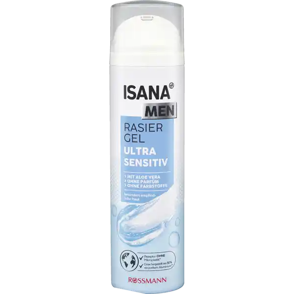 ISANA MEN Rasiergel Ultra Sensitiv: Цвет: https://www.rossmann.de/de/pflege-und-duft-isana-men-rasiergel-ultra-sensitiv/p/4305615941387
Produktbeschreibung und details mit ALOE VERA ohne Parfum ohne Farbstoffe fr besonders empfindliche Haut mit hautberuhigender Formel schtzt die Haut vor Irritationen durch die Rasur Kontaktdaten Dirk Rossmann GmbH Isernhgener Str   Burgwedel wwwrossmannde UrsprungslandHerkunftsort Hergestellt in der EU Testurteile Qualittssiegel ampamp Verbandszeichen Anwendung und Gebrauch Haut mit Wasser anfeuchten Gel auf die Hand geben und gleichmig auf der nassen Haut verteilen Nach der Rasur grndlich absplen Gebrauch Aufbewahrung und Verwendung Aufbewahrungs und Verwendungsbedingungen Behlter steht unter Druck Kann bei Erwrmung bersten Vor Sonnenbestrahlung schtzen Nicht Temperaturen von mehr als  C F aussetzen Nicht durchstechen oder verbrennen auch nicht nach Gebrauch Von Hitze heien Ober chen Funken offenen Flammen sowie anderen Zndquellenarten fernhalten Nicht rauchen Darf nicht in die Hnde von Kindern gelangen Benutzung ausschlielich gem Verwendungszweck Nur entleerte Dosen in die Wertstoffsammlung geben Nicht in die Augen sprhen BEI KONTAKT MIT DEN AUGEN Einige Minuten lang behutsam mit Wasser splen Eventuell vorhandene Kontaktlinsen nach Mglichkeit entfernen Weiter splen Enthlt  Massenprozent entzndliche Bestandteile Inhaltsstoffe AQUA PALMITIC ACID TRIETHANOLAMINE OLETH ISOPENTANE SORBITOL LAURETH ISOBUTANE COCAMIDE MIPA ALOE BARBADENSIS LEAF JUICE POWDER HYDROXYETHYLCELLULOSE ISOPROPYL PALMITATE PHENOXYETHANOL Warnhinweise und wichtige Hinweise Warnhinweise ACHTUNG