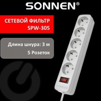 Сетевой фильтр SONNEN SPW-305, 5 розеток с заземлением, выключатель, 10 А, 3 м, белый, 513654: Цвет: Высококачественный сетевой фильтр SONNEN SPW-305 – это простой, удобный и экономный вариант защиты электроприборов от негативных последствий перепадов напряжения. Устройство обеспечит бесперебойную работу любых электроприборов.
: SONNEN
: Китай
2