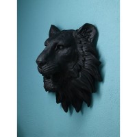 Настенная фигура "Голова льва", полистоун, 50 см, чёрный матовый, Иран, 1 сорт: 