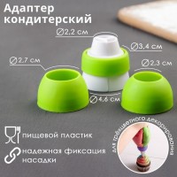 Переходник для трехцветного декорирования, d=2,4 см, 2,7 см, 3,6 см: Цвет: Переходник для трёхцветного нанесения крема поможет вам необычно и легко украсить десерт.Возьмите три кондитерских мешка и в каждый вставьте по адаптеру. Обрежьте кончики мешков до начала резьбы. Соедините адаптеры друг с другом и поставьте нужную кондитерскую насадку. Поверх насадки накрутите блокировочную часть переходника подходящего для насадки размера. Теперь можно наполнить мешки кремом и украшать десерт.
: Китай
