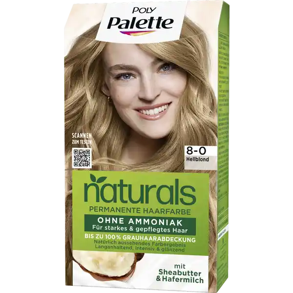 Poly Palette NATURALS Permanente Haarfarbe 8-0 Hellblond: Цвет: Produktbeschreibung und details PALETTE  deine beste Wahl in Sachen Farbe Natrlich aussehende ampamp langanhaltende Farben fr starkes ampamp gepflegtes Haar Die Formel ohne Ammoniak enthlt nhrstoffreiche Shea Butter die speziell fr blondes Haar geeignet ist Die facettenreichen Farbpigmente dringen tief in die Haarfaser ein und sorgen fr ein natrlich aussehendes glnzendes Blond mit bis zu  Grauabdeckung Intensiv gepflegtes Haar Dank des pflegenden Conditioners mit Hafermilch wird Ihr Haar von innen heraus genhrt Fr intensiv gepflegtes Haar und glnzende Farbe die Ihnen ein gesundes und weiches Haargefhl verleiht Unser Versprechen Gemeinsam schaffen wir schne Momente fr eine bunte und nachhaltige Welt vegane Formel frei von Inhaltsstoffen tierischen Ursprungs  Silikone  Ammoniak recyceltes Papier  recycelte AluminiumTube recycelbare Faltschachtel Be Smarter Recycle enthlt  Tube mit ColorCreme  ml  Applikationsflasche mit Entwickleremulsion  ml  Sachet mit PflegeConditioner  Paar Handschuhe  Gebrauchsanweisung Unsere Empfehlung Diese Coloration ist fr hellblondes bis dunkelblond Haar geeignet Geeignet fr bis zu  ergrautes Haar Bei mehr als kinnlangem oder dickem Haar empfehlen wir zwei Packungen zu verwenden Kontaktdaten Schwarzkopf ampamp Henkel a division of Henkel AG ampamp Co KGaA D Dsseldorf wwwschwarzkopfde Anwendung und Gebrauch Vorbereitung  Bevor Sie mit der Anwendung beginnen legen Sie einen Kleiderschutz und eine Uhr zur Kontrolle bereit Legen Sie den Kleiderschutz um und ziehen Sie die mitgelieferten Handschuhe an POLY PALETTE NATURALS permanente Coloration wird auf trockenem nicht vorgewaschenem Haar angewendet Mischen  Schrauben Sie die Verschlusskappe der Applikationsflasche ab  ffnen Sie die ColorCreme indem Sie die Tubenversiegelung mit der Rckseite der Verschlusskappe durchstechen Geben Sie den gesamten Inhalt der Tube in die Applikationsflasche mit Entwickleremulsion Schrauben Sie die Applikationsflasche so fest wie mglich zu  Starten Sie den Mischvorgang indem Sie die Applikationsflasche hin und her rollen Schtteln Sie die Flasche anschlieend so lange krftig vertikal bis alles vollstndig zu einer geschmeidigen Creme vermischt ist Brechen Sie anschlieend die Spitze der Anwendungsflasche ab  Beginnen Sie ohne Verzgerung mit der Anwendung ACHTUNG Bei einigen Farbtnen verndert sich die Farbe der Mischung whrend der Anwendung Dies hat keinen Einfluss auf das Farbergebnis  a Erst  Gesamtanwendung  die Anwendung wird empfohlen wenn  Sie Ihr Haar zum ersten Mal dauerhaft frben oder  die vorherige Haarfarbe vollstndig herausgewachsen ist dh kein Ansatz zu sehen ist Behalten Sie den Kleiderschutz und die Plastikhandschuhe whrend der gesamten Anwendung an Verteilen Sie die Colorationsmischung ohne Verzgerung Strhne fr Strhne grndlich auf dem gesamten Haar sodass die Aufhellungsmischung gleichmig das Haar bedeckt Lassen Sie die Aufhellungsmischung fr  Minuten einwirken  b Ansatzbehandlung  die Anwendung wird empfohlen wenn  Ihr Haar bereits dauerhaft gefrbt und ein Ansatz sichtbar ist  Ihre Haarspitzen dunkler bzw heller oder in einem schlechten Zustand sind Behalten Sie den Kleiderschutz und die Plastikhandschuhe whrend der gesamten Anwendung an Teilen Sie jeweils eine Haarpartie mit der Spitze der Anwendungsflasche zu einem Scheitel ab und tragen Sie etwa  der Mischung am Scheitel entlang auf Verteilen Sie sie mit den Fingern beiliegende Handschuhe bitte anbehalten auf dem Haaransatz Wiederholen Sie diesen Vorgang auf dem gesamten Haaransatz und vergewissern Sie sich dass der gesamte Haaransatz gleichmig bedeckt ist Lassen Sie die Colorationsmischung  Minuten einwirken bis Ihr Haaransatz ungefhr dieselbe Farbe hat wie Ihr restliches Haar Falls ntig feuchten Sie Ihre Haarspitzen etwas an und verteilen Sie den Rest der Mischung anschlieend im gesamten Haar um ein gleichmiges Ergebnis zu erzielen Lassen Sie die Mischung fr weitere  Minuten einwirken  Aussplen  Ziehen Sie sich die Handschuhe wieder an bevor Sie Ihre Haare auswaschen Nach Ablauf der Einwirkzeit schumen Sie das Haar mit warmen Wasser auf und splen es dann grndlich aus bis das Wasser klar ist  Nachbehandlung  Als pflegende Nachbehandlung verteilen Sie den PflegeConditioner im nassen Haar Lassen Sie ihn  Minuten einwirken und splen Sie ihn dann grndlich aus Empfehlung Fr sichtbar langanhaltende Farbergebnisse und Glanz empfehlen wir das Schauma Shampoo Color Glanz zu verwenden Inhaltsstoffe ColorCreme Aqua Water Eau Cetearyl Alcohol Ethanolamine Glyceryl Stearate SE Ceteareth Octyldodecanol Sodium Laureth Sulfate Sodium Cetearyl Sulfate Parfum Fragrance Serine TolueneDiamine Sulfate Oleic Acid Glycerin Butyrospermum Parkii Shea Butter Etidronic Acid Carbomer Resorcinol Sodium Sulfite Potassium Hydroxide Chlororesorcinol Ascorbic Acid Limonene Methylresorcinol Linoleamidopropyl PGDimonium Chloride Phosphate Propylene Glycol Sodium Sulfate Linalool Hexyl Cinnamal mAminophenol Benzyl Alcohol Naphthalenediol Benzoic Acid Entwickleremulsion Aqua Water Eau Hydrogen Peroxide Cetearyl Alcohol PEG Castor Oil Etidronic Acid Sodium Cetearyl Sulfate Dicarboxypyridine Disodium Pyrophosphate Potassium Hydroxide Sodium Benzoate PflegeConditioner Aqua Water Eau Cetearyl Alcohol Quaternium Propylene Glycol Avena Sativa Oat Kernel Extract Prunus Armeniaca Apricot Kernel Oil Prunus Amygdalus Dulcis Sweet Almond Oil Isopropyl Myristate Distearoylethyl Hydroxyethylmonium Methosulfate Citric Acid Phenoxyethanol Stearamidopropyl Dimethylamine Polyquaternium Ceteareth Glyceryl Stearate Sodium Methylparaben Dicaprylyl Carbonate Parfum Fragrance Glycerin Linalool Limonene Hexyl Cinnamal Benzyl Salicylate Lauryl Glucoside Citronellol Benzyl Alcohol Hydrogenated Lecithin Warnhinweise und wichtige Hinweise Warnhinweise Haarfrbemittel knnen schwere allergische Reaktionen hervorrufen Bitte folgende Hinweise lesen und beachten Dieses Produkt ist nicht fr Personen unter  bestimmt Temporre Ttowierungen mit schwarzem Henna knnen das Allergierisiko erhhen Frben Sie Ihr Haar nicht wenn Sie einen Ausschlag im Gesicht haben oder wenn Ihre Kopfhaut empfindlich gereizt oder verletzt ist wenn Sie schon einmal nach dem Frben Ihrer Haar eine Reaktion festgestellt haben wenn eine temporre Ttowierung mit schwarzem Henna bei Ihnen schon einmal eine Reaktion verursacht hat Vorsicht Enthlt Wasserstoffperoxid Phenylendiamine Toluylediamine und Resorcin Vollstndige Inhaltsdeklaration siehe Packungsboden Kontakt mit Augen vermeiden Sofort Augen splen falls das Erzeugnis mit den Augen in Berhrung gekommen ist Nicht zur Frbung von Wimpern und Augenbrauen verwenden Nach Anwendung die Haare gut splen Geeignete Handschuhe tragen Fhren Sie einen Allergieverdachtstest  Stunden vor jeder Anwendung einer Haarcoloration durch siehe Gebrauchsanweisung auch wenn sie schon frher Haarcolorationen angewendet haben Daher denken Sie bitte daran das Produkt  Stunden vor der Anwendung zu kaufen Falls hierbei eine Hautvertrglichkeit auftritt oder Zweifel bestehen fragen Sie bitte einen Hautarzt bevor Sie eine Haarcoloration anwenden Darf nicht in die Hnde von Kindern gelangen
https://www.rossmann.de/de/pflege-und-duft-poly-palette-naturals-permanente-haarfarbe-8-0-hellblond/p/4015100744453