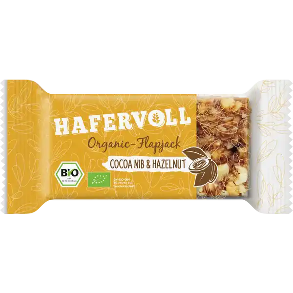 HAFERVOLL Bio Organic-Flapjack Cocoa Nib &Hazelnut: Цвет: Produktbeschreibung und details Bio Haferriegel mit Kakaobohnenstckchen und Haselnssen veggie Lebensmittelunternehmer Name HAFERVOLL GmbH Adresse Senefelderstrae   Bergisch Gladbach wwwhafervollde Bio Zertifikat CHBIO UrsprungslandHerkunftsort EUNichtEULandwirtschaft Testurteile Qualittssiegel ampamp Verbandszeichen Rechtlich vorgeschriebene Produktbezeichnung BioHaferriegel mit BioKakaobohnenstcken und BioHaselnssen Zutaten HAFERFLOCKEN  Honig gerstete HASELNSSE   Sonnenblumenl Kakaobohnenstcke  Kakaopulver  aus kontrolliert biologischem Anbau Kann Spuren von MILCH  SOJA und andern NSSEN enthalten Nhrwerte Durchschnittliche Nhrwertangaben pro  g pro  Portion  g Energie  kj   kcal  kj   kcal Fett  g  g davon  gesttigte Fettsuren  g  g Kohlenhydrate  g  g davon  Zucker  g  g Ballaststoffe  g  g Eiwei  g  g Salz amplt  g amplt  g Gebrauch Aufbewahrung und Verwendung Aufbewahrungs und Verwendungsbedingungen Vor Wrme geschtzt und trocken lagern
https://www.rossmann.de/de/lebensmittel-hafervoll-bio-organic-flapjack-cocoa-nib-undhazelnut/p/4064888000763