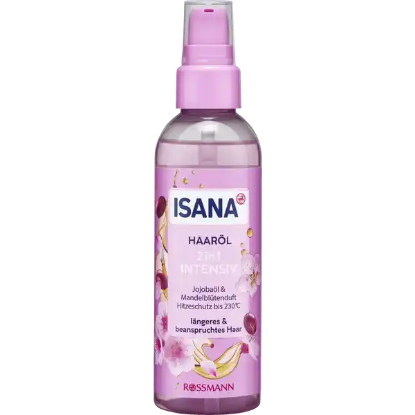 ISANA Haarl in Intensiv Jojobal amp Mandelbltenduft: Цвет: https://www.rossmann.de/de/pflege-und-duft-isana-haaroel-2in1-intensiv-jojobaoel-und-mandelbluetenduft/p/4305615612317
Produktbeschreibung und details Jojobal ampamp Mandelbltenduft Hitzeschutz bis  Grad lngeres ampamp beanspruchtes Haar Das leichte ISANA Haarl Intensiv in schtzt das Haar vor der Hitze beim Fhnen und pflegt es gleichzeitig intensiv mit Jojobal Die Kmmbarkeit der Haare wird verbessert ohne zu beschweren Das Haarl verwandelt glanzloses und strapaziertes Haar einfach und schnell fr intensiven Glanz und mehr Geschmeidigkeit Diese Rezeptur ist zu  ohne Mikroplastik Kontaktdaten Dirk Rossmann GmbH Isernhgener Strae   Burgwedel wwwrossmannde UrsprungslandHerkunftsort Deutschland Testurteile Qualittssiegel ampamp Verbandszeichen Anwendung und Gebrauch Sparsam in der Anwendung  maximale Ergiebigkeit Nur  Pumphbe in den Hnden verteilen und in Lngen und Spitzen einarbeiten Gebrauch Aufbewahrung und Verwendung Aufbewahrungs und Verwendungsbedingungen Da das Produkt ein natrliches l enthlt kann eine Trbung entstehen die keine Auswirkungen auf die Qualitt hat Vor direkter Sonneneinstrahlung schtzen Inhaltsstoffe CyclopentasiloxaneDimethiconol Simmondsia Chinensis Seed Oil Parfum Cydohexasiloxane Trisiloxane Phenyl Trimethicone AlphaIsomethyl Ionone Benzyl Salicylate Hexyl Cinamal Citronellol Linalool Geraniol