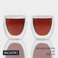 Набор стеклянных стаканов с двойными стенками Magistro, 200 мл, 8,3?8,2 см, 2 шт: Цвет: Посуда из стекла с двойными стенками – это гарантия отличного впечатления гостей от вечеринки. Оригинальное изделие отлично подойдёт для подачи любых охлаждённых и горячих напитков.</p><b>Особенности:</b></p><ul class="round"><li>эксклюзивный дизайн;</li><li>прозрачный корпус;</li><li>стойкость к запахам.</li></ul><b>Вся посуда с двойными стенками делается вручную и имеет на дне технологическое отверстие, через которое и выдувается изделие. Далее отверстие заклеивается – это особенность, которая не является браком. Посуду нельзя использовать в ПММ и СВЧ-печи.</b></p>
: Magistro
: Китай
