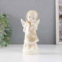 Сувенир керамика "Девочка-ангел в платье с листиками на облаке думает" 6,8х5,4х14,5 см: 