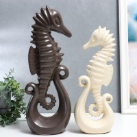 Сувенир керамика "Морские коньки" матовый шоколад и сливки набор 2 шт 38,5х8,5х13,5 см: 
