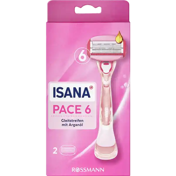 ISANA Rasierer Pace 6: Цвет: https://www.rossmann.de/de/pflege-und-duft-isana-rasierer-pace-6/p/4305615338545
Produktbeschreibung und details Perfekt durch den Tag mit seidenglatter Haut  ISANA Rasierer fr eine komfprtable Rasur und grndliche Haarentfernung Der ISANA Pace  Rasierer verfgt ber einen Schwingkopf mit  Klingen und passt sich flexibel an den Krper an Dank der besonderen Klingenstruktur werden Krperhaare przise entfernt auch an empfindlichen Krperstellen Die Kombination aus sechs federnden Klingen und dem ergonomischen Griff untersttzt ein besonders gleichmiges Gleiten ber die Haut  fr eine komfprtable Rasur und seidenglatte Haut Gleitstreifen mit Arganl enthlt  Rasierer   Rasierklingen vegan Kontaktdaten Dirk Rossmann GmbH Isernhgener Strae   Burgwedel wwwrossmannde UrsprungslandHerkunftsort Gleitstreifen hergestellt in Sdkorea Testurteile Qualittssiegel ampamp Verbandszeichen Anwendung und Gebrauch Die Klingen ausschlielich unter flieendem Wasser reinigen  nicht abwischen Mit allen ISANA Rasierklingen der Produktgruppe quotPacequot kompatibel Inhaltsstoffe Gleitkissen rosa PEGM StyreneButadiene Coplymer PEGM PEG ButanediolSMDI Copolymer Aloe Barbadensis Leaf Powder Argania Spinosa Kernel Oil Tocopheryl Acetate Persea Gratissima Oil Olus Oil Tocopherol Ethylene Distearamide Octadecyl DiTButylHydroxyhydrocinnamate Glycol Monanate CI  CI  CI  Dnner Gleitstreifen violett Styrene Butadiene Copolymer PEGM PEGM PEGButanediol SMDI Copolymer Aloe Barbadensis Leaf Powder Argania Spinosa Kernel Oil Tocopheryl Acetate Ethylene Distearamide Octadecyl DiTButylHydroxyhydrocinnamate Glycol Montanate Paraffinum Liquidum CI  CI  CI