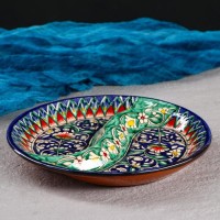 Менажница Риштанская Керамика "Цветы", 18 см, 2-х секционная, синяя: 
