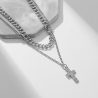 Кулон "Цепь" крест плоский, цвет белый в серебре, 40 см: 