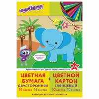 Набор цветного картона и бумаги А4, 10 листов, мелованный + 16 листов, 2-сторонняя газетная, ЮНЛАНДИЯ, "Слон", 111324: Цвет: Набор цветной бумаги и картона ЮНЛАНДИЯ предназначен для творчества и хобби и может использоваться детьми с трехлетнего возраста. Рекомендован для уроков труда и технологии. Творческая инструкция по созданию аппликации на обороте.
: ЮНЛАНДИЯ
: Россия
: Школа
: Цветная бумага и картон
: Цветная бумага
: Наборы цветной бумаги и картона
Набор состоит из 10 листов глянцевого картона и 16 листов двусторонней газетной бумаги. 10 разнообразных цветов картона и 16 цветов бумаги надолго обеспечат ребенка всем необходимым для творческого процесса. Благодаря такому набору поделки и аппликации будут яркими и красивыми, а ребенок сможет воплотить в жизнь любую творческую задумку.Цветной мелованный картон ЮНЛАНДИЯ имеет плотность 200 г/м2 и глянцевую поверхность благодаря чему сохраняет четкость, яркость и насыщенность оттенка на протяжении длительного времени. Двусторонняя цветная бумага имеет плотность 60 г/м2. Формат А4 позволит удобно разместить набор в ранце или папке.