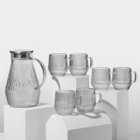 Набор питьевой, стеклянный, 7 предметов: кувшин 1650 мл, 6 стаканов 240 мл, цвет серый: 
