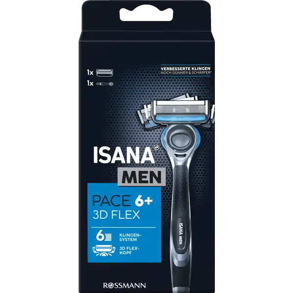 ISANA MEN Pace 6+ Rasierer: Цвет: https://www.rossmann.de/de/pflege-und-duft-isana-men-pace-6-rasierer/p/4305615613932
Produktbeschreibung und details ISANA MEN PACE  RASIERER  mit Trimmer fr stylische Bartfrisuren  chrombeschichtete Klingen fr ein sicheres Gleiten auf der Haut gefederter Schwingkopf fr jede Gesichtskontur ergonomischer Griff mit gummiertem Profil Gleitstreifen mit besonderen Pflegestoffen fr empfindliche Haut geeignet Trimmer auf der Rckseite des Klingenkopfes erleichtert das Rasierern von schwer erreichbaren Stellen Kontaktdaten Dirk Rossmann GmbH Isernhgener Strae   Burgwedel wwwrossmannde Anwendung und Gebrauch Beim Klingenwechsel nicht auf die Klingen und den Trimmer fassen Die Klingen ausschlielich unter flieendem Wasser reinigen  nicht abwischen Mit allen ISANA MEN PACE RASIERERN kompatibel Inhaltsstoffe Polystyrene PEGM PEGM Hydroxypropyl Methylcellulose Lavandula Hybrida Oil Aloe Barbadensis Leaf Extract Tocopheryl Acetate Dextrin Silica Algin Hydrolyzed Collagen CI  CI  CI