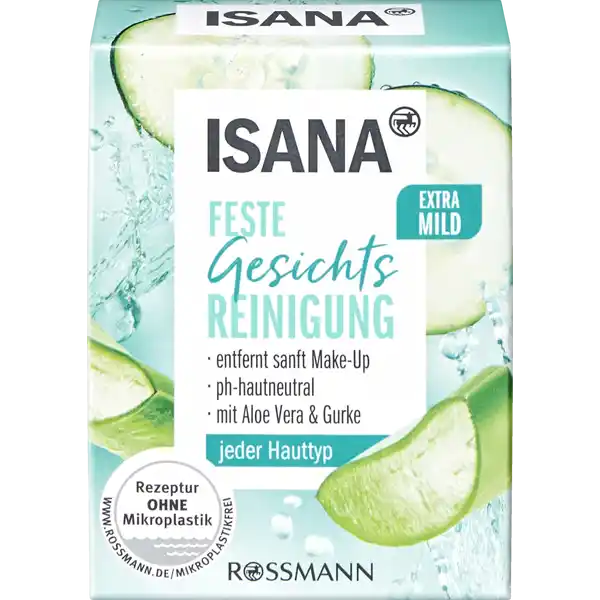 ISANA Feste Gesichtsreinigung Extra Mild: Цвет: Produktbeschreibung und details Die ISANA feste Gesichtsreinigung mit Gurke und Aloe Vera reinigt die Haut sanft und porentief Milde Fruchtsuren der Gurke sorgen fr eine effektive Reinigung und tragen auerdem dazu bei dass die gestresste Haut zarter wird Aloe Vera wirkt entzndungshemmend und versorgt die Haut gleichzeitig mit Feuchtigkeit fr jeden Hauttyp geeignet auch bei sensibler und trockener Haut mit Aloe Vera ampamp Gurke entfernt sanft MakeUp Vertrglichkeit ist dermatologisch besttigt und phhautneutral Rezeptur ist zu  ohne Mikroplastik vegan Kontaktdaten Dirk Rossmann GmbH Isernhgener Strae   Burgwedel wwwrossmannde UrsprungslandHerkunftsort Deutschland Testurteile Qualittssiegel ampamp Verbandszeichen Anwendung und Gebrauch Tglich morgens und abends die feste Gesichtsreinigung anfeuchten und sanft in den Handflchen aufschumen Den entstandenen Schaum auf dem Gesicht einmassieren und mit lauwarmen Wasser absplen Nur zur ueren Anwendung Inhaltsstoffe Triticum Vulgare Wheat Starch Sodium Cocoyl Isethionate Disodium Lauryl Sulfosuccinate Cetearyl Alcohol Aqua Glycerin Hydrogenated Castor Oil Cocamidopropyl Betaine Perfume Aloe Barbadensis Leaf Extract Alcohol Cucumis Sativus Fruit Extract Sodium Benzoate Potassium Sorbate Citric Acid Citral Limonene Linalool
https://www.rossmann.de/de/pflege-und-duft-isana-feste-gesichtsreinigung-extra-mild/p/4305615859606