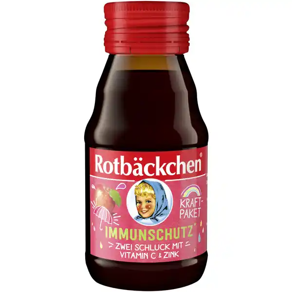 Rotbckchen Kraftpaket Immunschutz Mehrfruchtsaft Mini Reisegre: Цвет: Produktbeschreibung und details Mit dem Kraftpaket Immunschutz kannst du dich und deine Familie ganz leicht in zwei Schlucken mit Vitamin C und dem wichtigen Mineralstoff Zink versorgen Zink und Vitamin C tragen zu einer normalen Funktion des Immunsystems bei Hergestellt auf Basis leckerer Direktsfte in bester RotbckchenQualitt schmeckt dieses kleine Kraftpaket der ganzen Familie kleine Kraftpakete fr die ganze Familie zwei Schluck mit Vitamin C und Zink Vitamin C und Zink tragen zu einer normalen Funktion des Immunsystems bei auf Basis leckerer Direktsfte in bester RotbckchenQualitt Lebensmittelunternehmer Name Haus Rabenhorst Adresse  UnkelRhein wwwrotbaeckchende Rechtlich vorgeschriebene Produktbezeichnung Mehrfruchtsaft mit Vitamin C und Zink Zutaten Roter Traubensaft Apfelsaft  Himbeermark Vitamin C Zinkgluconat Nhrwerte Durchschnittliche Nhrwertangaben pro  ml Energie  kj   kcal Fett amplt  g davon  gesttigte Fettsuren amplt  g Kohlenhydrate  g davon  Zucker  g Ballaststoffe amplt  g Eiwei amplt  g Salz  g NRV Zink  mg   Vitamin C  mg   Anwendung und Gebrauch Eine Tagesportion  ml deckt die Referenzmenge an Vitamin C zu  und an Zink zu  Warnhinweise und wichtige Hinweise Warnhinweise Wir empfehlen eine ausgewogene und abwechslungsreiche Ernhrung und eine gesunde Lebensweise
https://www.rossmann.de/de/gesundheit-rotbaeckchen-kraftpaket-immunschutz-mehrfruchtsaft-mini-reisegroesse/p/4004191011506