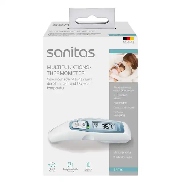 Sanitas Multifunktions-Thermometer SFT 65: Цвет: https://www.rossmann.de/de/gesundheit-sanitas-multifunktions-thermometer-sft-65/p/4211125795375
Produktbeschreibung und details inkl Batterien sekundenschnelle Messung der Stirn Ohr ampamp Objekttemperatur in Funktion  Fieberalarm  Datum ampamp Uhrzeit   Speicherpltze Hinweise zur Elektrogerte und Batterieentsorgung Hinweise zur Entsorgung von Elektrogerten und Batterien httpswwwrossmanndedeserviceundhilfeelektrogesetzbatteriegesetz