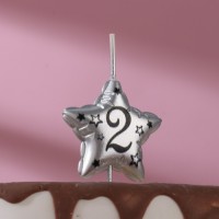 Свеча в торт на шпажке "Воздушная звездочка", цифра 2, 3,5 см, серебро: 