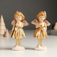 Сувенир полистоун "Девочка-ангел в золотом платье, с сердцем" МИКС 4х7х14 см: 