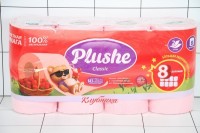 БУМАГА туалетная Plushe Classic Клубника 8 рулонов, 18м, 2 слоя, розовая /8шт: 