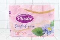 БУМАГА туалетная Plushe Comfort care Water Lily розовый, 12рул, 3 слоя /12шт: 