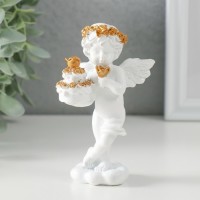Сувенир полистоун "Белоснежный ангел с тортом украшенным розочками" 6х4,5х11 см: 
