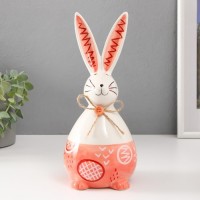 Сувенир керамика "Кролик сонный с бантиком" бело-персиковый 11,8х10,5х24,2 см: 