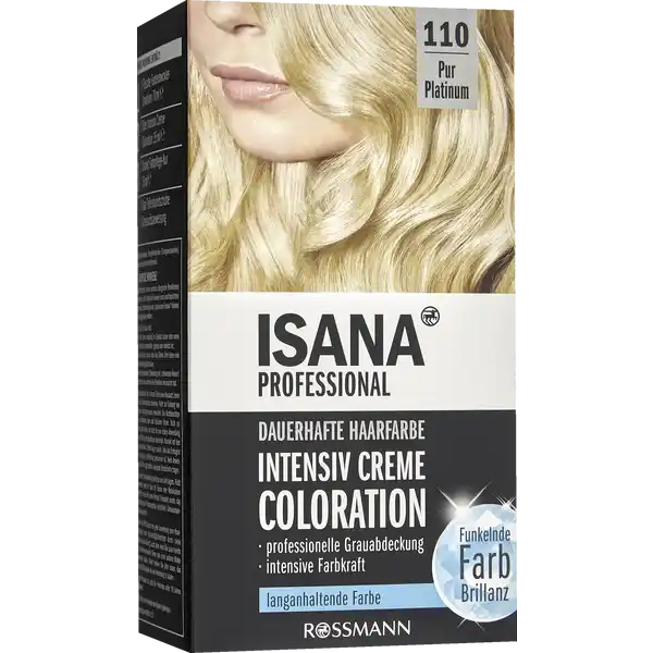 ISANA PROFESSIONAL ISANA PROFESSIONAL INTENSIV CREME COLORATION PUR PLATINUM110: Цвет: Produktbeschreibung und details Die Intensiv Creme Coloration fr strahlende langanhaltende Farbergebnisse voller LichtReflexe und lebendiger Farbeffekte Fr eine optimale Grauabdeckung und eine ausdrucksstarke Haarfarbe voll seidigem Glanz Level   Dauerhafte Coloration Langanhaltende intensive Farbe Funkelnde Farbbrillanz  Leistungsstarke Wirkformel mit Mikro Farbmoleklen fr intensive Farben plus FarbpflegeKur Die hochwertige FarbpflegeKur mit Keratin und BioArganl schtzt und pflegt das Haar und verwhnt Ihr Haar mit einem fruchtigen Duft Kontaktdaten Dirk Rossmann GmbH Isernhgener Strae   Burgwedel UrsprungslandHerkunftsort Deutschland Testurteile Qualittssiegel ampamp Verbandszeichen Anwendung und Gebrauch ANWENDUNG Mischen auftragen nach  Min Einwirkzeit aussplen  Fertig Empfehlung Bei langem Haar bitte  Packungen verwenden Gebrauch Aufbewahrung und Verwendung Aufbewahrungs und Verwendungsbedingungen HINWEIS Fr die Ausgangshaarfarbe Helllichtblond Lichtblond und Hellblond Inhaltsstoffe ColorationAqua Cetearyl Alcohol Lanolin Alcohol Lauryl Pyrrolidone Glycerin Ammonia Oleic Acid Glyceryl Stearate SE Sodium Sulfate Sodium Laureth Sulfate Ascorbic Acid Parfum Disodium EDTA Sodium Sulfite TolueneDiamine Sulfate Linalool Hexyl Cinnamal Resorcinol AminoHydroxyethylaminoanisole Sulfate Naphthol mAminophenol Sodium Hydroxide TocopherolEntwicklerAqua Hydrogen Peroxide Cetearyl Alcohol Sodium Lauryl Sulfate Phosphoric Acid Disodium Phosphate Acetaminophen Etidronic AcidKurAqua Cetearyl Alcohol Distearoylethyl Hydroxyethylmonium Methosulfate Isopropyl Myristate Behentrimonium Chloride Cetrimonium Chloride Phenoxyethanol Panthenol Glycerin Quaternium Hydrolyzed Keratin Parfum Argania Spinosa Kernel Oil Dimethicone Isopropyl Alcohol Tocopherol Propylene Glycol Citric Acid Potassium Sorbate Warnhinweise und wichtige Hinweise Warnhinweise WARNHINWEISE Enthlt Ammoniak Phenylediamine Toluylendiamine und Wasserstoffperoxid Haarfrbemittel knnen schwere allergische Reaktionen hervorrufen Bitte folgende Hinweise lesen und beachten Temporre Ttowierungen mit quotschwarzem Hennaquot knnen das Allergierisiko erhhen Frben Sie Ihr Haar nicht wenn Sie einen Ausschlag im Gesicht haben oder wenn Ihre Kopfhaut empfindlich gereizt oder verletzt ist wenn Sie schon einmal nach dem Frben Ihrer Haare eine Reaktion festgestellt haben wenn eine temporre Ttowierung mit quotschwarzem Hennaquot bei Ihnen schon einmal eine Reaktion verursacht hat Bitte konsultieren Sie in diesen Fllen einen Hautarzt bevor Sie eine Haarcoloration anwenden Nicht zur Frbung von Wimpern und Augenbrauen verwenden Das Nichtbeachten dieses Hinweises kann zum Erblinden fhren Nicht zur Frbung des Bartes und nicht fr eine andere Anwendung als zur Frbung der Kopfhaare anwenden Kontakt mit den Augen vermeiden Sofort Augen splen falls das Erzeugnis mit den Augen in Berhrung gekommen ist Nach Anwendung die Haare gut splen Geeignete Handschuhe tragen Vor starker Lichteinwirkung schtzen und khl lagern Nicht anwenden wenn Ihr Haar mit Henna oder Metallsalzen gefrbt ist oder mit einem Produkt behandelt wurde das schrittweise zur Naturhaarfarbe zurckfhrt Gebrauchsanweisung beachten Fhren Sie  Stunden vor jeder Anwendung einer Haarcoloration einen Hautvertrglichkeitstest durch siehe Gebrauchsanweisung auch dann wenn Sie zuvor bereits ein Colorationsprodukt dieser oder einer anderen Marke verwendet haben Daher denken Sie bitte daran das Produkt  Stunden vor der Anwendung zu kaufen Dieses Produkt ist nicht fr Personen unter  Jahren bestimmt Darf nicht in die Hnde von Kindern gelangen Mischungsverhltnis
https://www.rossmann.de/de/pflege-und-duft-isana-professional-isana-professional-intensiv-creme-coloration-pur-platinum110/p/4305615466231