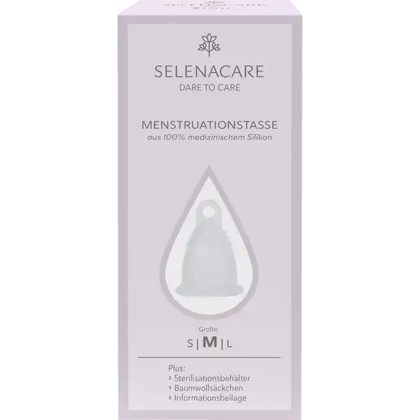 Selenacare Premium Menstruationstasse Gr. M: Цвет: Produktbeschreibung und details SELENACARE Menstruationstassen sind elastisch und aus hochwertigem medizinischen Silikon hergestellt Wenn die Tasse in die Vagina eingefhrt wird entfaltet sie sich und fngt das Menstruationsblut auf Sie passt sich Ihrem Krper an ist komfortabel und kann bei Tag und Nacht getragen werden Bei richtiger Pflege schtzt Sie eine SELENACARE Menstruationstasse mehrere Jahre lang aus hochwertigem medizinischen Silikon frei von Latex antiallergen vegan und frei von BPA Weichmachern und Parfm bewahrt und schtzt die Scheidenflora schont die Umwelt durch jahrelange Nutzung Plus Sterilisationsbehlter Baumwollsckchen und Informationsbeilage Kontaktdaten New Systems Handels GmbH Mariahilferstrae  A WienVienna wwwselenacare Anwendung und Gebrauch Falten Sie den Cup und fhren Sie ihn mit der gefalteten Seite in die Vagina ein Entfernen Sie die Tasse indem Sie sie an den Rillen zusammendrcken und herausziehen Entleeren Sie den Cup und reinigen Sie ihn mit Wasser und milder Seife bevor Sie ihn wieder einfhren Vor dem ersten Gebrauch und nach jeder Periode kochen Sie die Tasse fr drei Minuten in Wasser ab Inhaltsstoffe   medizinisches Silikon
https://www.rossmann.de/de/pflege-und-duft-selenacare-premium-menstruationstasse-gr-m/p/9120044181297