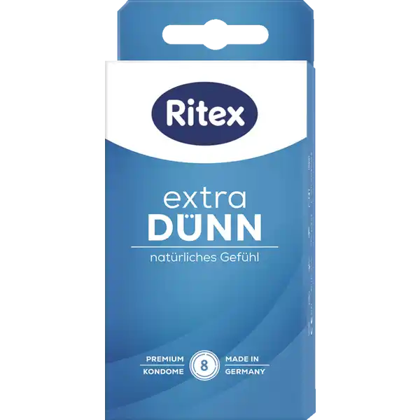 Ritex Extra dnn Kondome: Цвет: Produktbeschreibung und details NATRLICHES EMPFINDEN Hauchfeine Spitzenqualitt fr ein besonderes Gefhlserlebnis Ritex EXTRA DNN Kondome sind mit der geringsten Wanddicke aller Ritex Kondome das zeitgeme Ergebnis von jahrzehntelanger Herstellungserfahrung und konsequenter Weiterentwicklung Spitzenqualitt fr natrliches Empfinden Natrlich wie die Liebe selbst Besonderes Waschverfahren  Angenehmer Geruch Dermatologisch getestet  Sehr gute Hautvertrglichkeit Premium Qualitt  Made in Germany Kontaktdaten Ritex GmbH  Bielefeld Germany wwwritexde UrsprungslandHerkunftsort Deutschland Anwendung und Gebrauch Jedes Kondom nur einmal verwenden Nie gemeinsam mit l oder fetthaltigen Gleitmitteln verwenden Bitte beachten Sie die ausfhrlichen Hinweise auf dem Beipackzettel Gebrauch Aufbewahrung und Verwendung Aufbewahrungs und Verwendungsbedingungen Khl trocken und vor direkter Sonneneinstrahlung geschtzt lagern Inhaltsstoffe Naturkautschuklatex Gleitmittel Dimeticon Warnhinweise und wichtige Hinweise Warnhinweise Ritex Kondome sind fr die Anwendung beim vaginalen Geschlechtsverkehr bestimmte Medizinprodukte zur Empfngnisverhtung und zum lokalen Infektionsschutz Bei nicht vaginaler Anwendung ist das Risiko des Abrutschens oder der Beschdigung hher Keine Verhtungsmethode kann einen igen Schutz vor Schwangerschaft und Infektionen garantieren Konformittserklrung Konformittserklrung Laden Sie das Dokument zum Produkt als PDF herunter
https://www.rossmann.de/de/gesundheit-ritex-extra-duenn-kondome/p/4001669418041