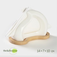 Салфетница керамическая на бамбуковой подставке BellaTenero, 14?7?10 см, цвет белый: Цвет: Салфетница BellaTenero – это обязательный предмет сервировки стола. Подобранный со вкусом и изяществом держатель для салфеток является не только практичным кухонным предметом, но и декоративным элементом, отвечающий за эстетическую наполненность каждой трапезы.В комплекте идёт устойчивая деревянная подставка.

