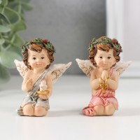 Сувенир полистоун "Ангел с веночком со свечой/крестиком" МИКС 6х4,8х3,4 см: 