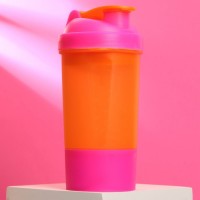 Шейкер спортивный с чашей под протеин, орнанжево-розовый, 500 мл: 