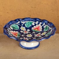 Конфетница Риштанская Керамика "Цветы", 16 см, синяя: 