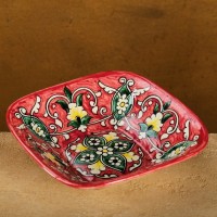 Салатница Риштанская Керамика "Цветы", 17 см, красная: 