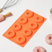 Форма силиконовая для выпечки Доляна «Сладости.Пончики с кунжутом», 28,5?17 см, 8 ячеек (d=6,3 см) цвет МИКС: 