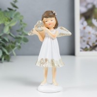 Сувенир полистоун "Ангелочек-девочка в белом  платье с сердечком" блеск 11х6,4х3,3 см  7788559: 