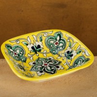 Салатница Риштанская Керамика "Цветы", 17 см, желтая: 