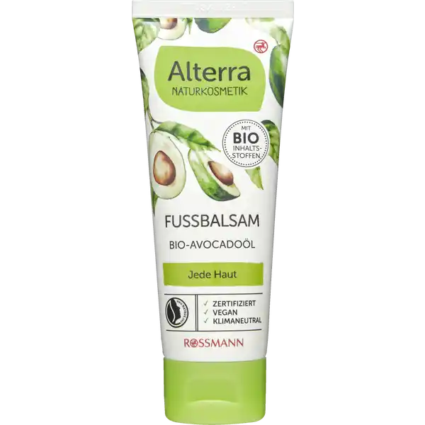 Alterra NATURKOSMETIK Fussbalsam Bio-Avocado & Bio-Zitrone: Цвет: Produktbeschreibung und details Jede Haut verdient eine individuelle Pflege Der Alterra Fussbalsam mit der wertvollen WirkstoffKombination aus BioAvocadol und reichhaltiger BioSheabutter pflegt langanhaltend und sorgt fr geschmeidige Fe Die Formulierung mit BioZitronenl und BioSalbeiextrakt vitalisiert und schenkt neue Frische fr jede Haut mit reichhaltiger BioSheabutter zertifizierte Naturkosmetik vegan diese Rezeptur ist zu  ohne Mikroplastik laut zertifizierter Naturkosmetik Weiterfhrende Informationen zum Thema Klimaneutralitt finden Sie unter rossmanndeklimaneutral und unter climatepartnercom Kontaktdaten Dirk Rossmann GmbH Isernhgener Strae   Burgwedel wwwrossmannde Testurteile Qualittssiegel ampamp Verbandszeichen Anwendung und Gebrauch Den Alterra Fubalsam nach der Reinigung auftragen und sanft einmassieren Bei besonders beanspruchter Haut kann der Fubalsam auch mehrmals tglich aufgetragen werden Inhaltsstoffe Aqua Alcohol Glycerin Glycine Soja Oil Helianthus Annuus Seed Oil Glycerin Stearate Citrate Cetearyl Alcohol CocoCaprylate Myristyl Myristate Persea Gratissima Oil Citrus Medica Limonum Peel Oil Salvia Officinalis Leaf Extract Butyrospermum Parkii Butter Tocopherol Helianthus Annuus Seed Oil Parfum Limonene Citral Linalool Citronellol Geraniol Xanthan Gum Sodium Hydroxide pAnisic Acid Alcohol  ingredients from certified organic agriculture  from natural essential oils
https://www.rossmann.de/de/pflege-und-duft-alterra-naturkosmetik-fussbalsam-bio-avocado-und-bio-zitrone/p/4305615405674