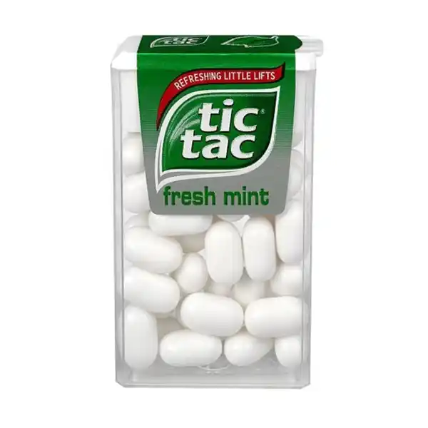 tic tac Fresh Mint: Цвет: Produktbeschreibung und details der Klassiker mit Minzgeschmack erfrischend frisch perfekt fr unterwegs Lebensmittelunternehmer Name Ferrero Adresse  Frankfurt am Main GERMANY UrsprungslandHerkunftsort Hergestellt in der EU Rechtlich vorgeschriebene Produktbezeichnung Pfefferminzdragee Zutaten Zucker Maltodextrin Fruchtzucker Verdickungsmittel Gummi arabicum Reisstrke Trennmittel Magnesiumsalze der Speisefettsuren Aromen Pfefferminzl berzugsmittel Carnaubawachs Nhrwerte Durchschnittliche Nhrwertangaben pro  g Energie  kj   kcal Fett  g davon  gesttigte Fettsuren  g Kohlenhydrate  g davon  Zucker  g Eiwei  g Salz  g Gebrauch Aufbewahrung und Verwendung Aufbewahrungs und Verwendungsbedingungen Khl und trocken aufbewahren
https://www.rossmann.de/de/lebensmittel-tic-tac-fresh-mint/p/0000040084633