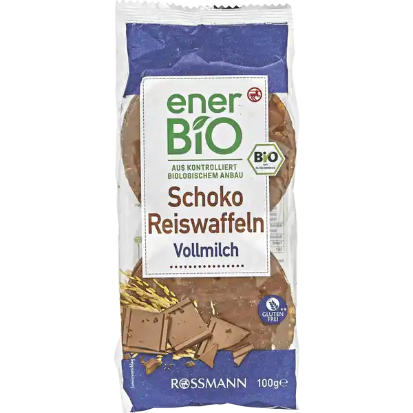 enerBiO Schoko Reiswaffeln Vollmilch: Цвет: Produktbeschreibung und details enerBiO Schoko Reiswaffeln Vollmilch Ein Snack zum dahinschmelzen Unser knuspriger glutenfreier Naschgenuss Die Schokoreiswaffeln Vollmilch aus gepufftem Reis und aromatischer Vollmilchschokolade lsen Ihren Heihunger in Luft auf und verwhnen Ihre Geschmackssinne Cooler Vorschlag Khlen Sie die Reiswaffeln kurz vor dem Verzehr und Ihr Genuss wird noch gesteigert Alle Produkte unserer ROSSMANNMarke enerBiO stammen aus kontrolliert biologischem Anbau Durch eine schonende sorgfltige Verarbeitung erhalten wir hierbei sowohl die Hochwertigkeit als auch den natrlichen Geschmack Zudem lassen wir unsere Produkte regelmig durch unabhngige Institute berprfen  so gewhrleisten wir eine gleichbleibende Qualitt Lebensmittelunternehmer Name Dirk Rossmann GmbH Adresse Isernhgener Strasse  DE Burgwedel wwwrossmannde Bio Zertifikat BEBIO UrsprungslandHerkunftsort EUNichtEULandwirtschaft Testurteile Qualittssiegel ampamp Verbandszeichen Rechtlich vorgeschriebene Produktbezeichnung Bio Reiswaffeln mit Vollmilchschokolade Zutaten   VollMILCH schokolade Rohrzucker Kakaobutter VOLLMILCHPULVERKakaomasse Emulgator Lecithine Reis aus kontrolliert biologischem Anbau Kann Spuren von SESAM enthalten Nhrwerte Durchschnittliche Nhrwertangaben pro  g pro  Portion  Waffel  g Energie  kj   kcal  kj   kcal Fett  g  g davon  gesttigte Fettsuren  g  g  einfach ungesttigte Fettsuren  g  mehrfach ungesttigte Fettsuren  g  g Kohlenhydrate  g  g davon  Zucker  g  g Ballaststoffe  g Eiwei  g  g Salz  g  g Gebrauch Aufbewahrung und Verwendung Aufbewahrungs und Verwendungsbedingungen Trocken lagern und vor Wrme schtzen
https://www.rossmann.de/de/lebensmittel-enerbio-schoko-reiswaffeln-vollmilch/p/4305615677279