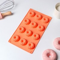Форма силиконовая для выпечки Доляна «Немецкий кекс. Ажур», 12 ячеек, 28?16?1,5 см, цвет оранжевый: 