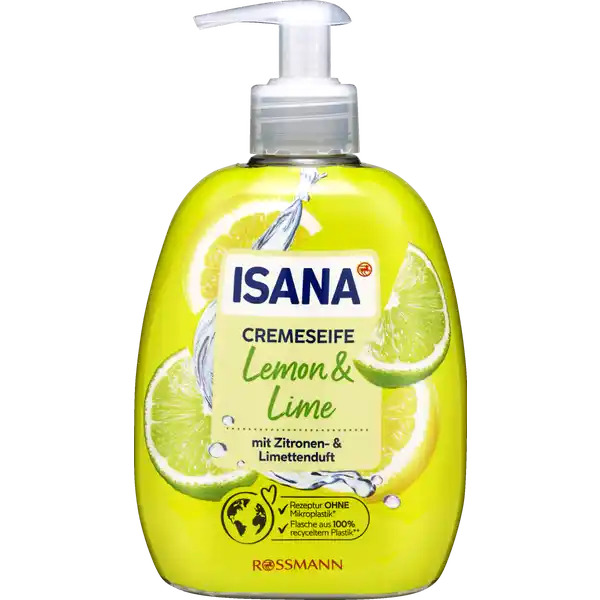 ISANA Cremeseife Lemon & Lime: Цвет: https://www.rossmann.de/de/pflege-und-duft-isana-cremeseife-lemon-und-lime/p/4305615904733
Produktbeschreibung und details Fr eine sanfte Reinigung Die ISANA CREMESEIFE LEMON ampamp LIME mit ausgesuchten Waschsubstanzen und einem natrlichen hautverwandten Pflegelipid reinigt schtzt und pflegt die Haut beim Hndewaschen Der enthaltene SoftpflegeKomplex hlt die Hnde zart und geschmeidig whrend der fruchtigfrische Duft die Sinne belebt Hautvertrglichkeit dermatologisch besttigt und pHhautneutral Rezeptur ohne Mikroplastik Flasche aus  recyceltem Plastik vegan siehe rossmanndemikroplastikfrei Flaschenmaterial ohne Spender und Folie Kontaktdaten Dirk Rossmann GmbH Isernhgener Strae   Burgwedel wwwrossmannde UrsprungslandHerkunftsort Deutschland Testurteile Qualittssiegel ampamp Verbandszeichen Inhaltsstoffe Aqua Sodium Laureth Sulfate Cocamidopropyl Betaine Sodium Chloride CocoGlucoside Glyceryl Oleate Parfum Glycol Distearate Laureth Tocopherol Hydrogenated Vegetable Glycerides Citrate Sodium Lacatate Citric Acid Formic Acid Glycerin Sodium Citrate Sodium Benzoate Limonene Citral