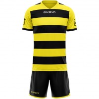 Givova Rugby Kit Jersey with Shorts black/yellow: Цвет: Brand: Givova Material: 100% polyester Brand logo sewn under the collar, on both shoulders and on both sides of the trouser legs elastic, ribbed V-neck Short sleeve elastic, ribbed arm cuffs Elastic waistband with inner cord Mesh inserts for optimal air circulation without inner net lining without side pockets regular fit NEW, with label &amp; original packaging
https://www.sportspar.com/givova-rugby-kit-jersey-with-shorts-black/yellow