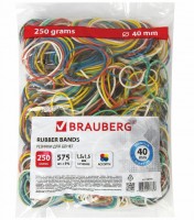 Резинки банковские универсальные диаметром 40 мм, BRAUBERG 250 г, цветные, натуральный каучук: есть 5 шт