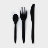 Набор одноразовых столовых приборов Доляна «Премиум», 3 в 1, вилка, ложка, нож, цвет чёрный: 