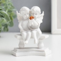 Сувенир полистоун "Белоснежные ангелы на скамье с кристаллом" 8,5х7,4х5 см: 