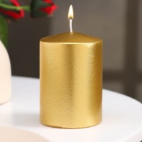 Свеча - цилиндр парафиновая, лакированная, золотой металлик, 5,6?8 см: 