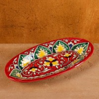Селёдочница Риштанская Керамика "Цветы", 24 см, красная, микс: 